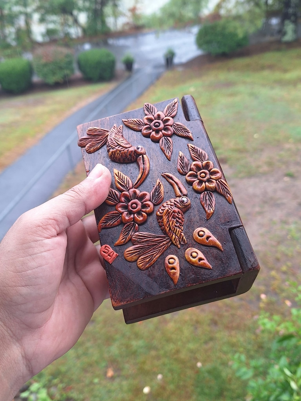 Handcrafted Carved Wooden Box - Brown